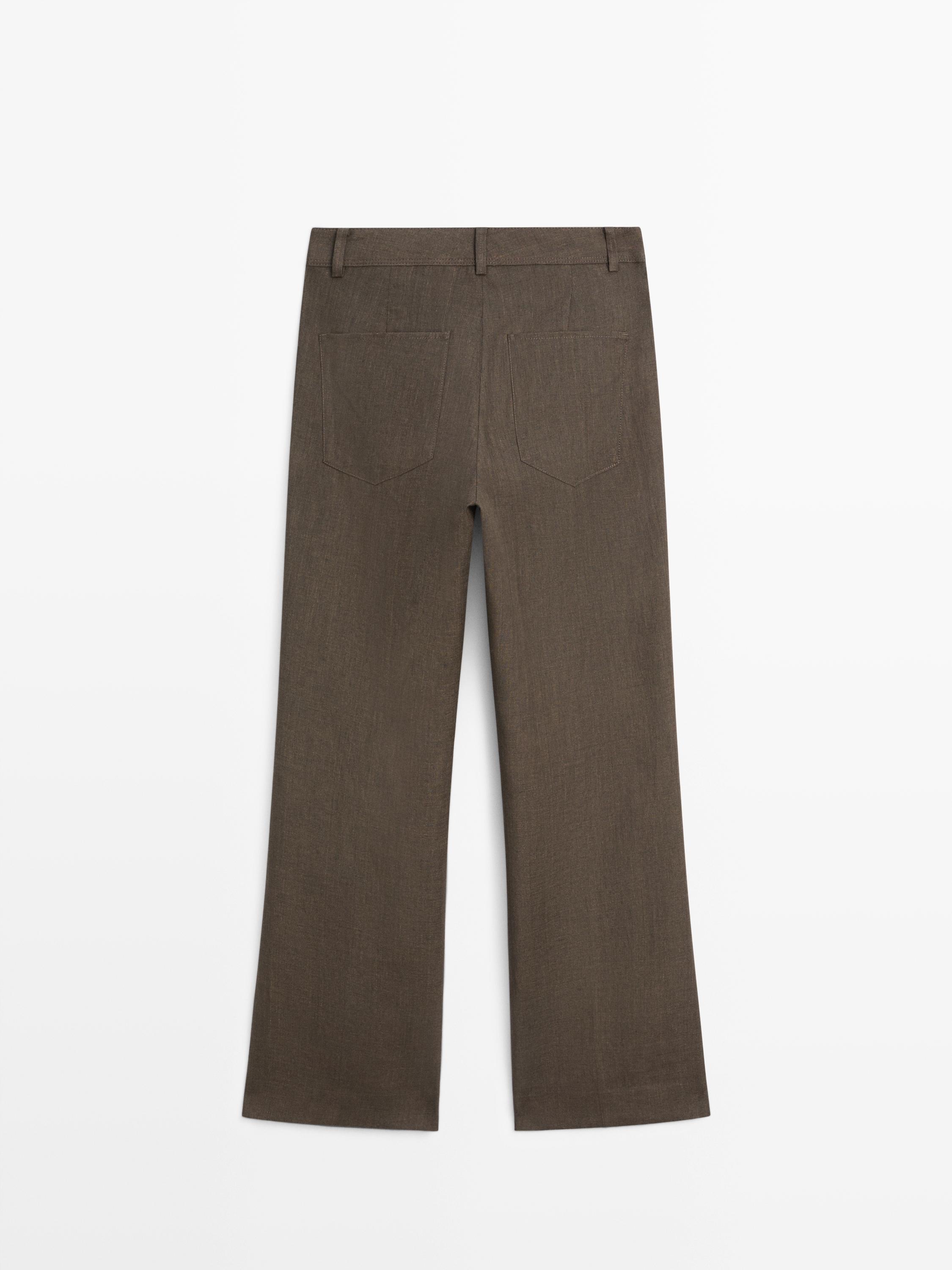 Kick flare cropped linen trousers
